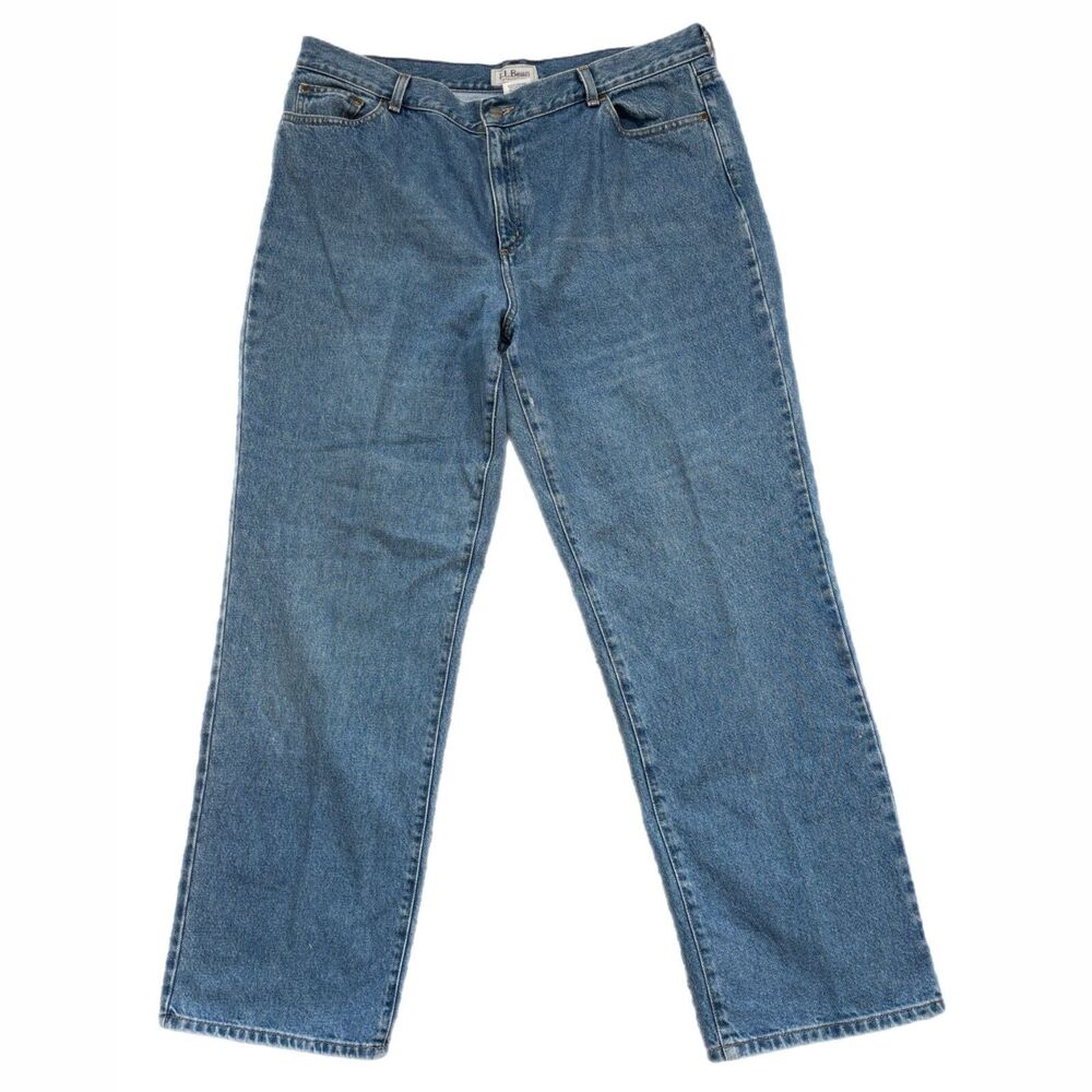 LL Bean Womens Straight Fit Jeans Size 20 Blue Denim Casual Everyday Timeless